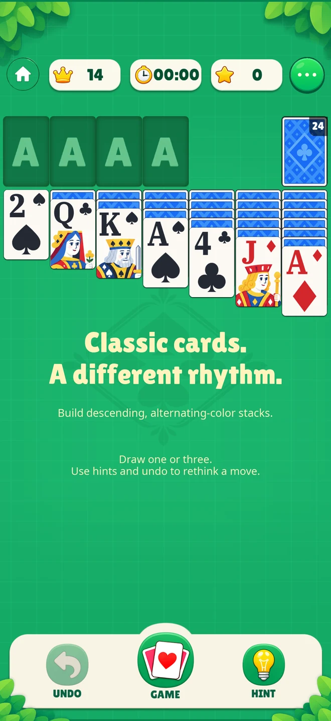 Classic Solitaire with seven tableau columns and four foundations